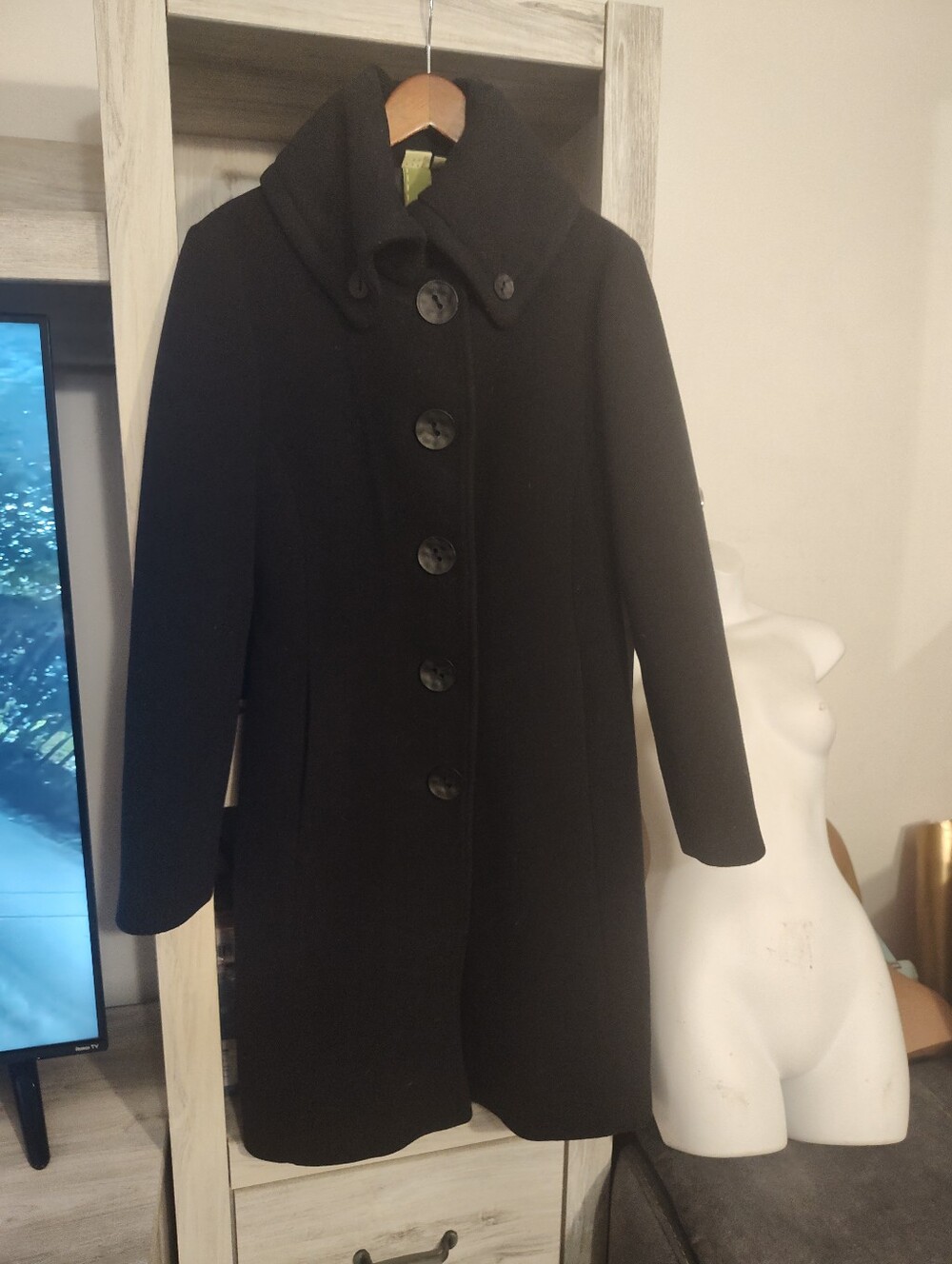 Soia & Kio Women’s Black Wool-Blend Pea Coat with Stand Collar SZ XS